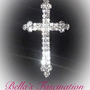 Cross Brooch Silver Crystal Rhinestone Pin Christ